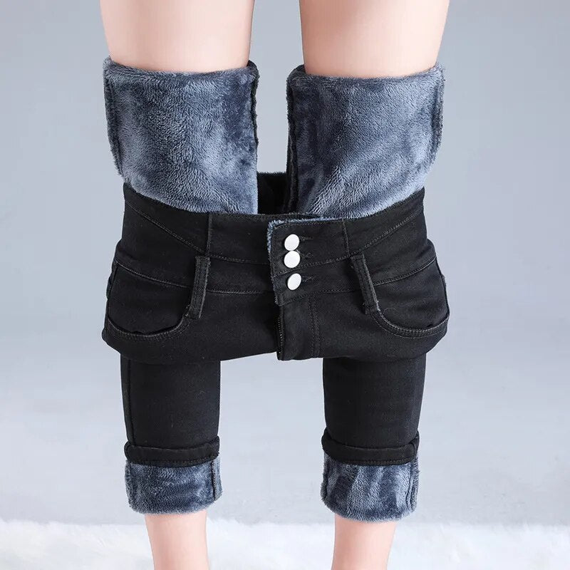 Meruna stretch jeans met fleecevoering