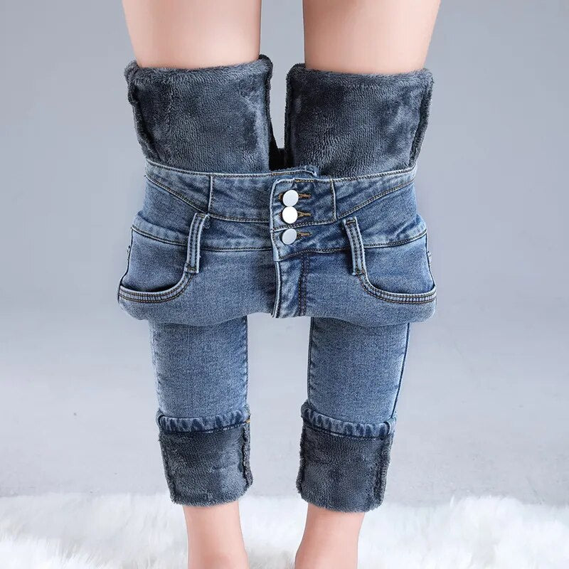 Meruna stretch jeans met fleecevoering
