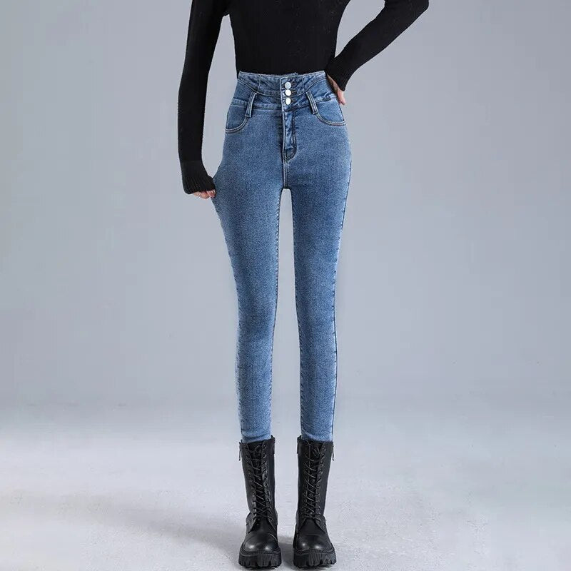 Meruna stretch jeans met fleecevoering