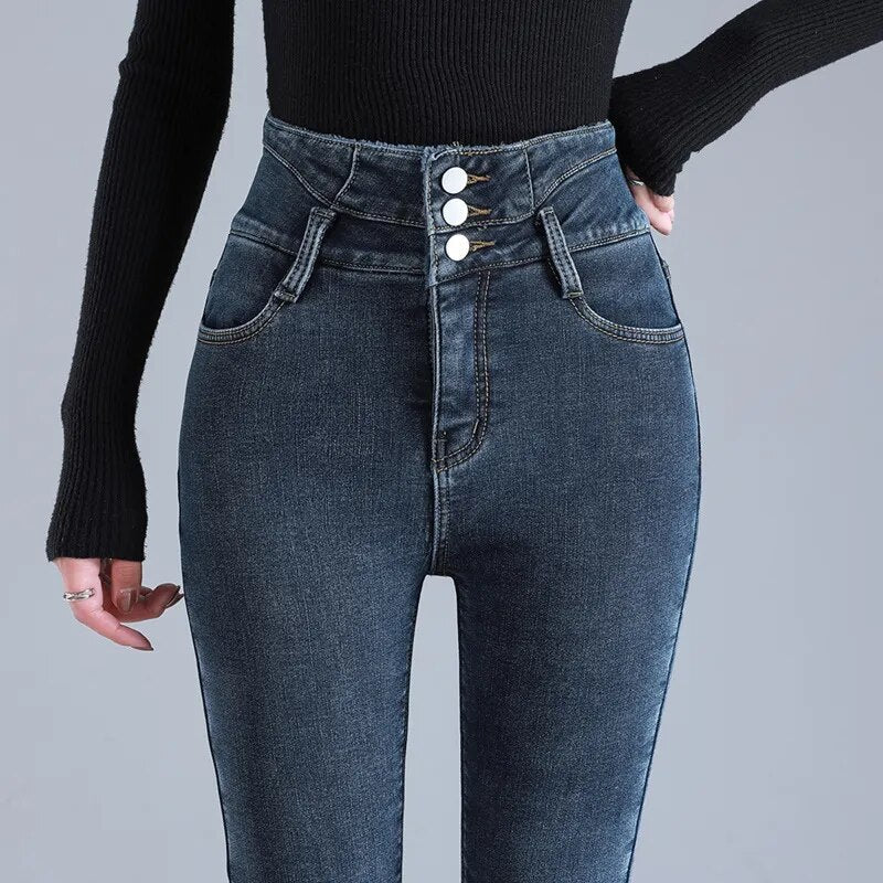 Meruna stretch jeans met fleecevoering