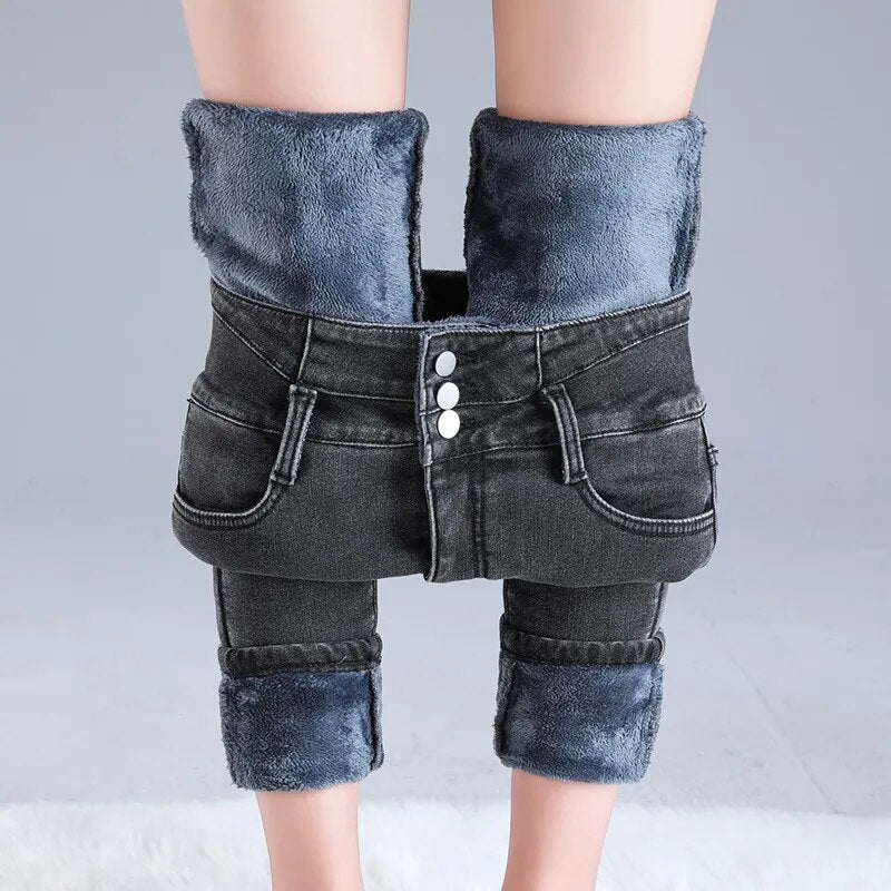 Meruna stretch jeans met fleecevoering