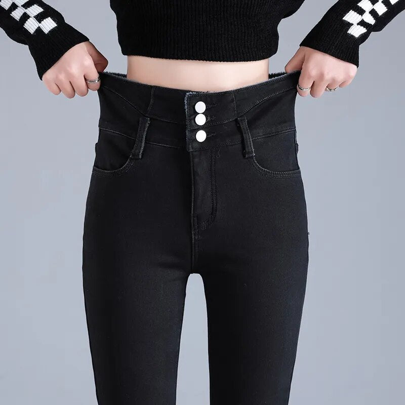 Meruna stretch jeans met fleecevoering