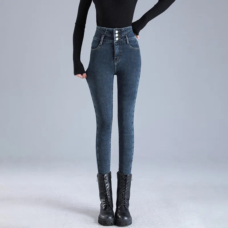Meruna stretch jeans met fleecevoering