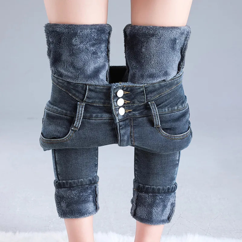 Meruna stretch jeans met fleecevoering