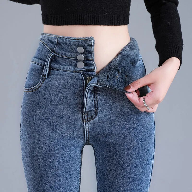 Meruna stretch jeans met fleecevoering