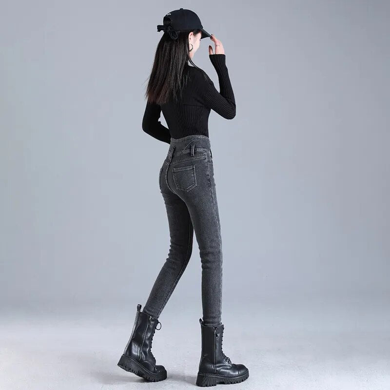 Meruna stretch jeans met fleecevoering